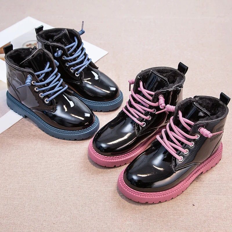 Mädchen-Stiefel, Schnür-Winter-Stiefeletten für kleine Mädchen, Plüsch-Schneestiefel, wasserdichte, rutschfeste Winterschuhe_voghion.com