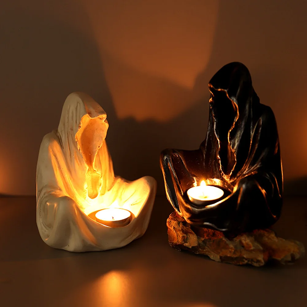 Resin Gothic Wizard Candle Holder for Halloween Decor