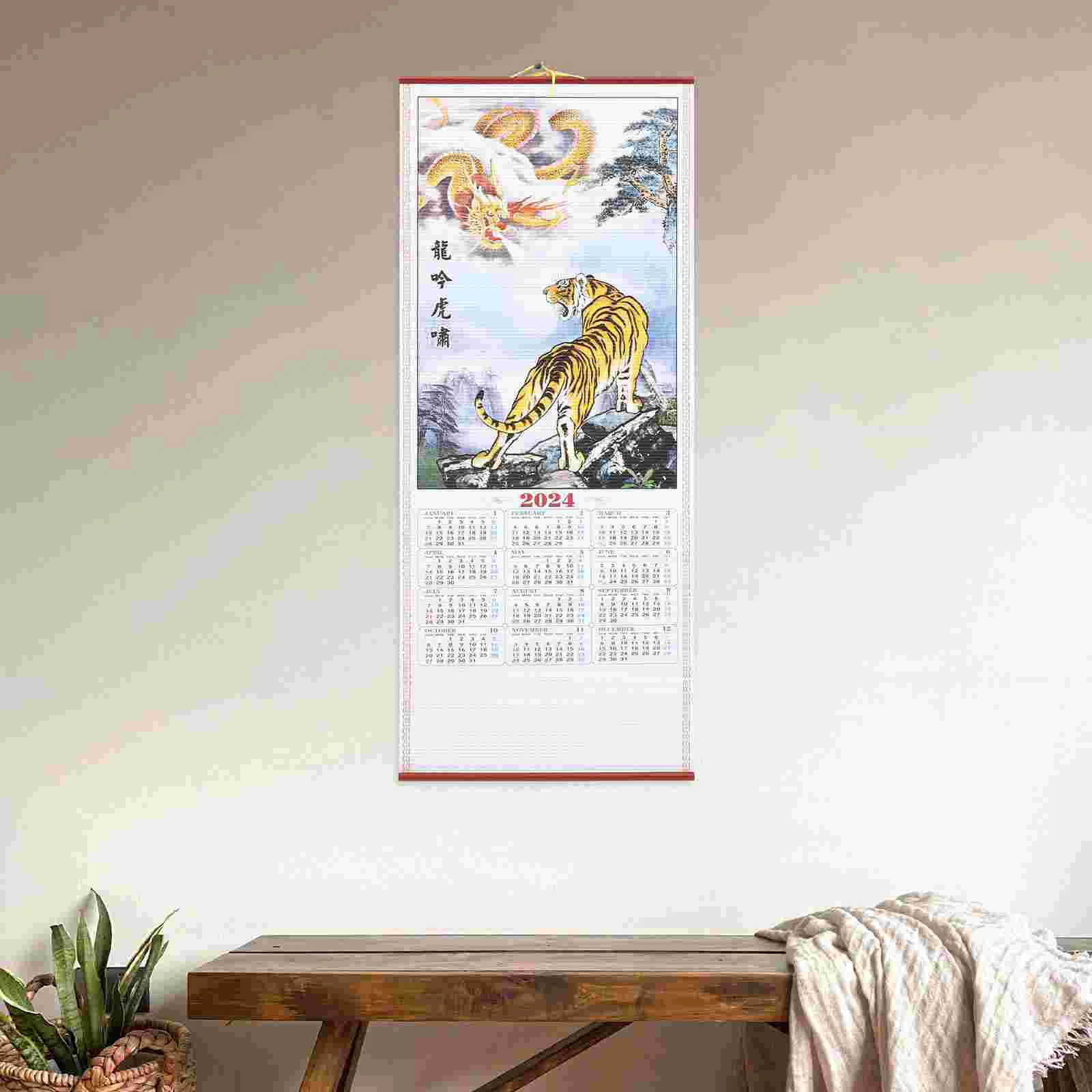 

Traditional Chinese Calendar Scroll Hanging Calendar Hanging Calendar The Year Of Dragon Calendar Office Imitation Bamboo