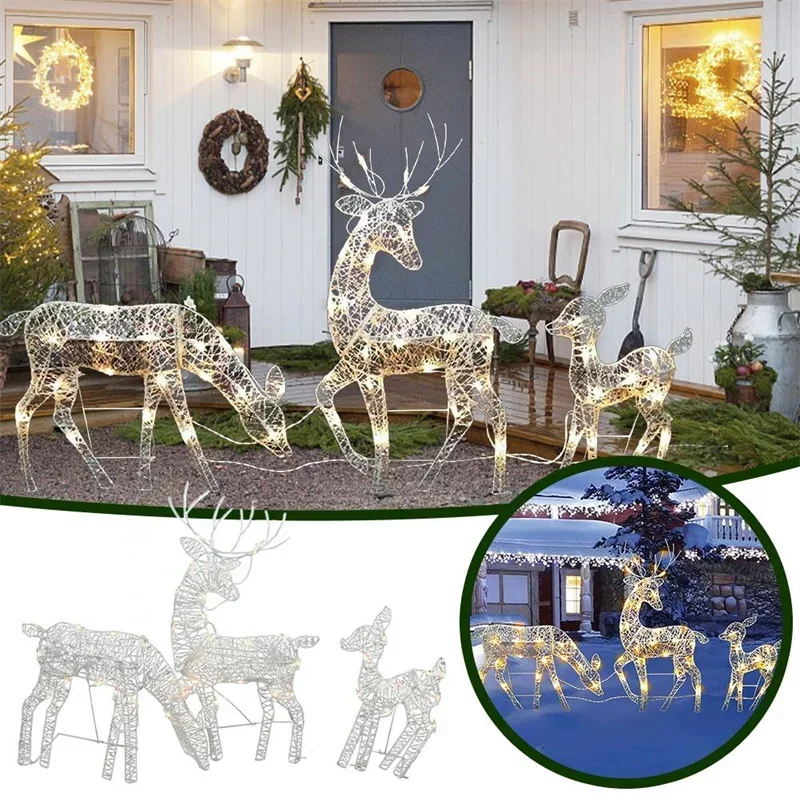 2025 Iron Art Elk Deer Christmas Garden Decoration With LED Light ...