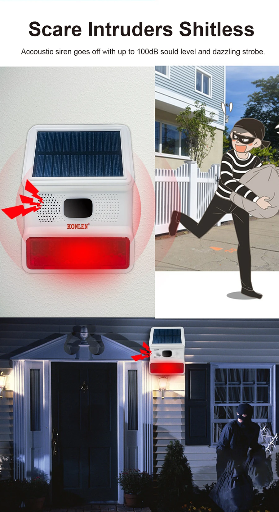 433mhz Strobe Solar Siren Outdoor Wireless Burglar Home Alarm System Kit Securit