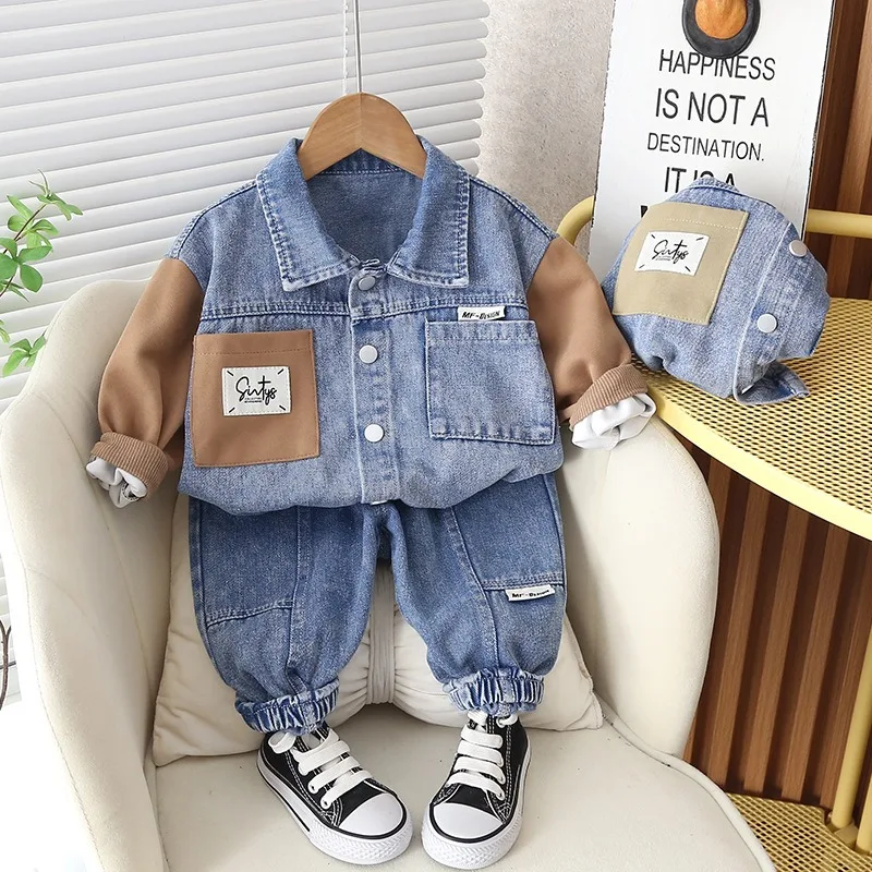 

2023 Autumn Korean Children Infant Boys 2PCS Clothes Set Cartoon Bear Denim Jacket + Jeans Sweatpants Baby Boy Suit 1-6 Years