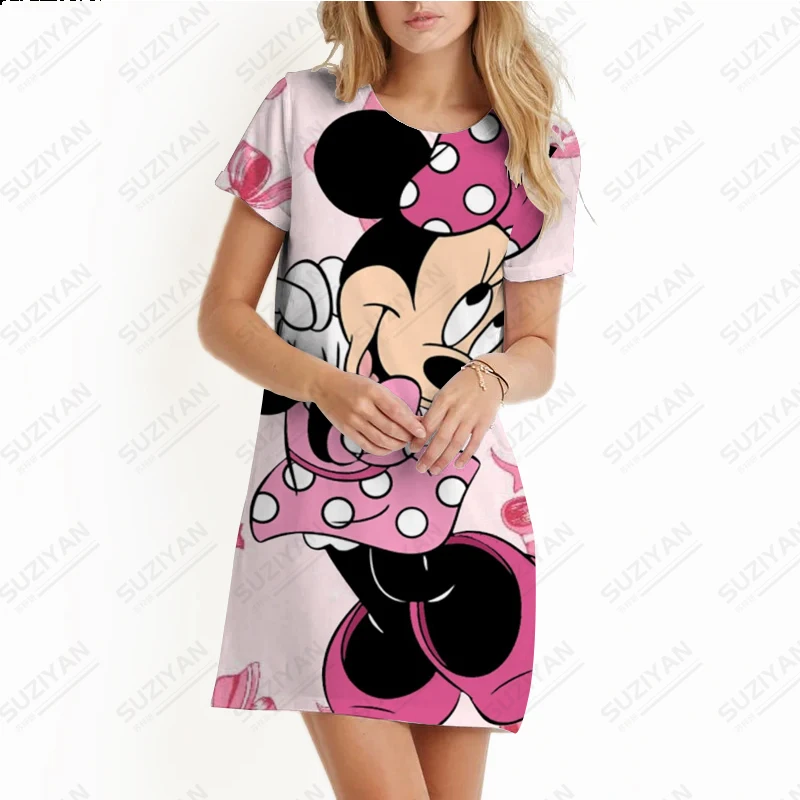 

Girls' Women's Summer Short Skirt Dress Short Sleeve 3D Printed Disney Loose A-line Round Neck Pullover Short Skirt 2023 Mickey