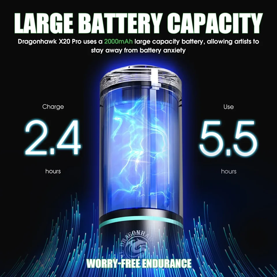 新着 Dragonhawk X20 プロワイヤレスタトゥーマシン 2000mAh