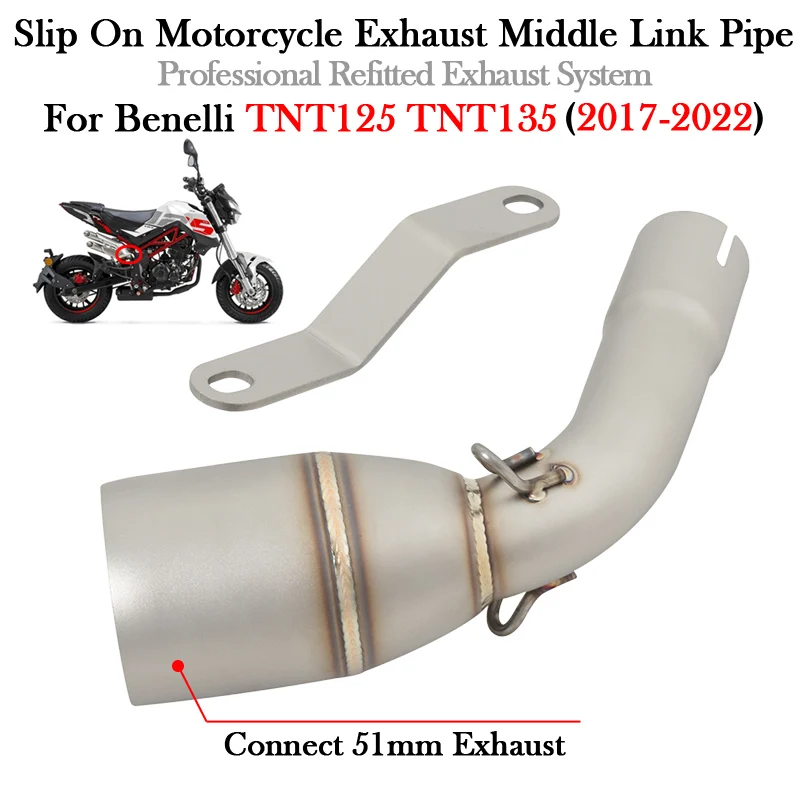 Slip On For Benelli TNT125 TNT135 TNT 125 135 2017 - 2020 2021 2022 Motorcycle 51MM Exhaust Middle Link Pipe Escape Moto Muffler - - Racext 17