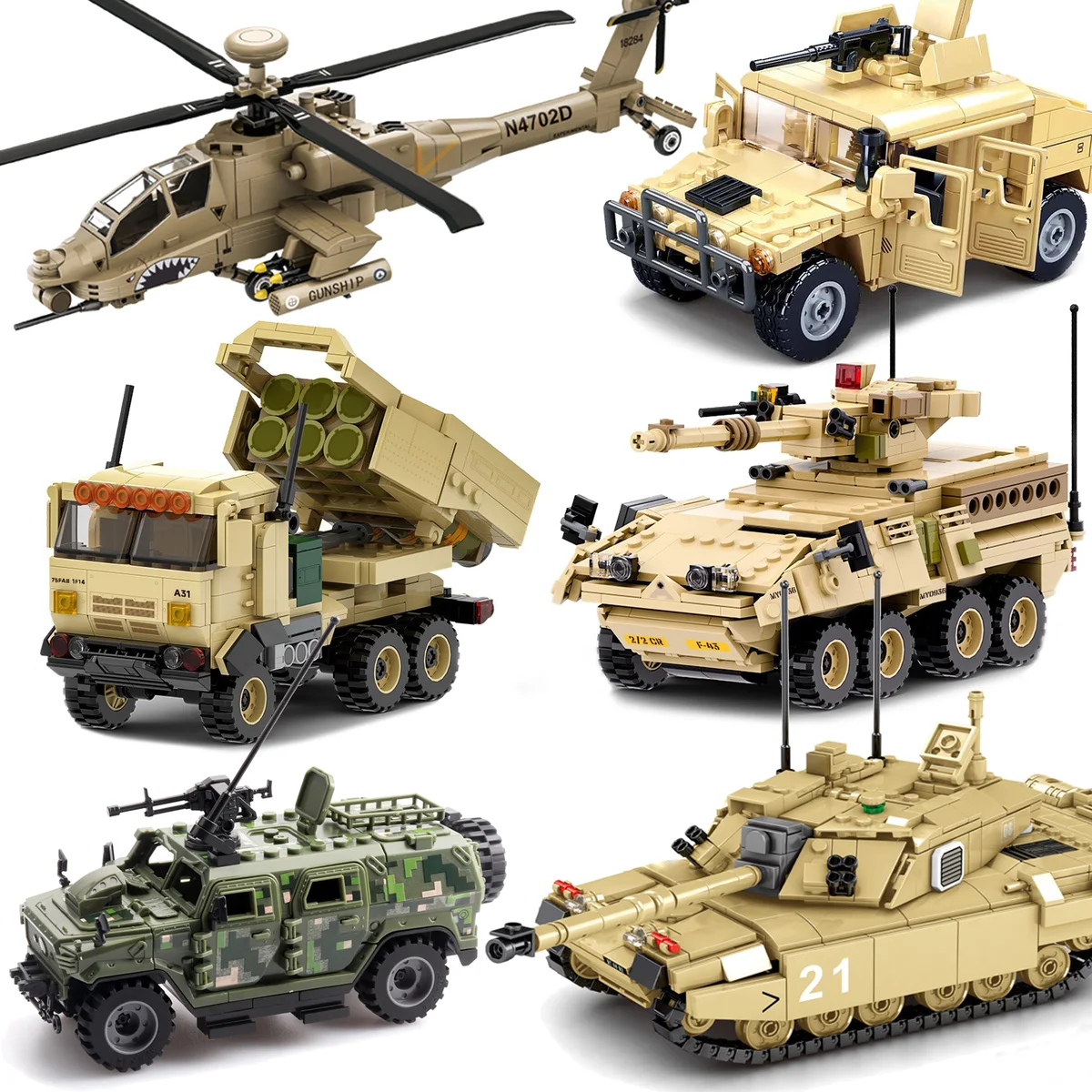 Military Armored Hummer Stryker Tank Car US Russia Army Modern War Soldier Weapons Model Building Blocks Brick Children Kid Toys