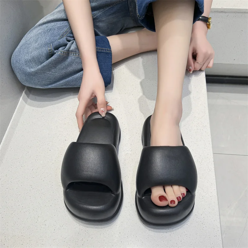

Women's Summer Slippers High-heeled Home Non Slip Sandals Breathable Basic Bathroom Soft Indoor Beach Casual Flip Flops