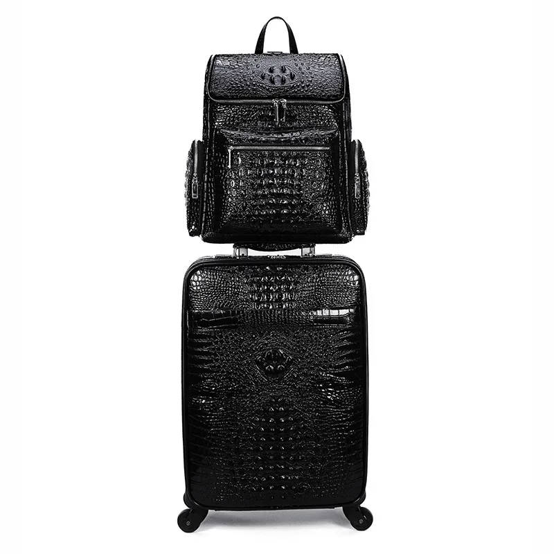 Valise de voyage en cuir véritable à motif crocodile pour homme, valise à roulettes, étui d'embarquement, sac à main SR, première couche, cuir de cercle