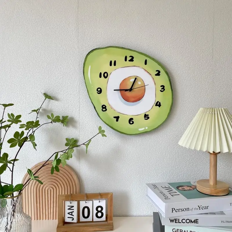 

Креативные Мультяшные настенные часы с изображением фруктов и авокадо, для гостиной, детской комнаты, спальни, милые бесшумные декоративные настенные часы