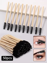 50-Pack Bamboo Handle Eyelash Brush and Mascara Wands Set (Black)