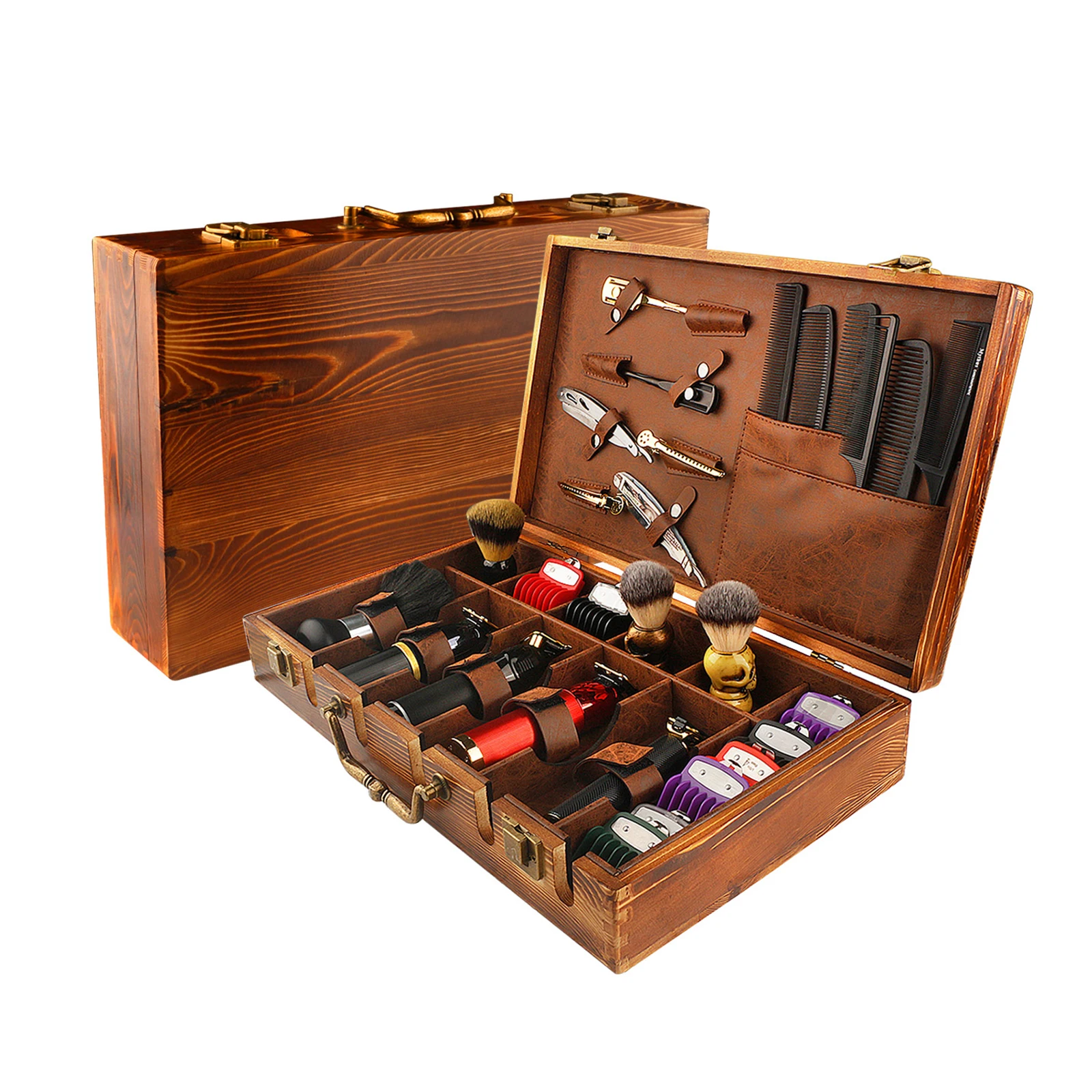 Wooden Barber Tool Case Salon Hairdressing Clipper Scissors Storage Suitcase Barber Accessories