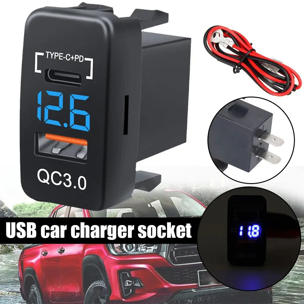 

Car Cigarette Lighter Socket Auto Charger QC3.0 PD Dual USB 40x22mm Outlet Special Use for Toyota Series USB Port Socket D0E6