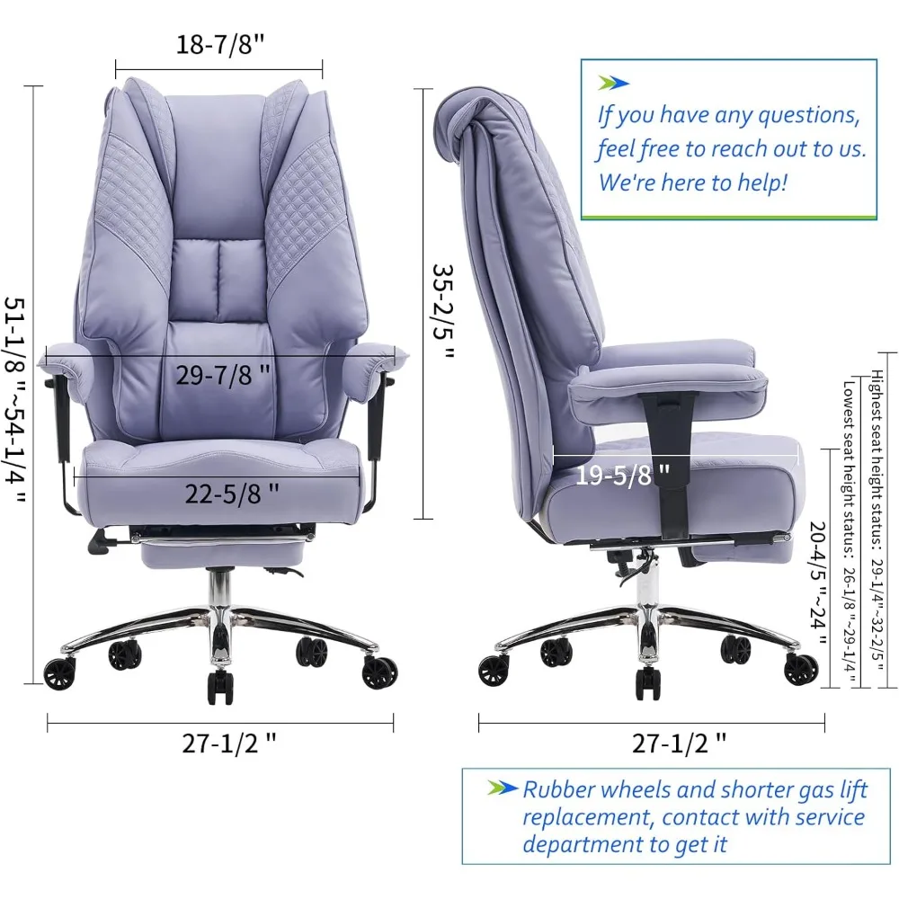 big and tall office chair 400lbs wide seat, leather high back executive office chair with foot rest, ergonomic chairs lumbar sup