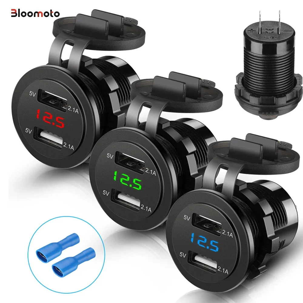 12V/24V USB Charger Motorcycle 4.2A Dual USB Cigar Lighter Socket Motorcycle Charger For Car