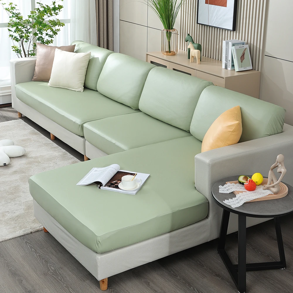 PU Leather Waterproof Sofa Cover For Living Room Solid Color Stretch Couch Seat Cushion Slipcover L Shape Corner Armchair Covers 3