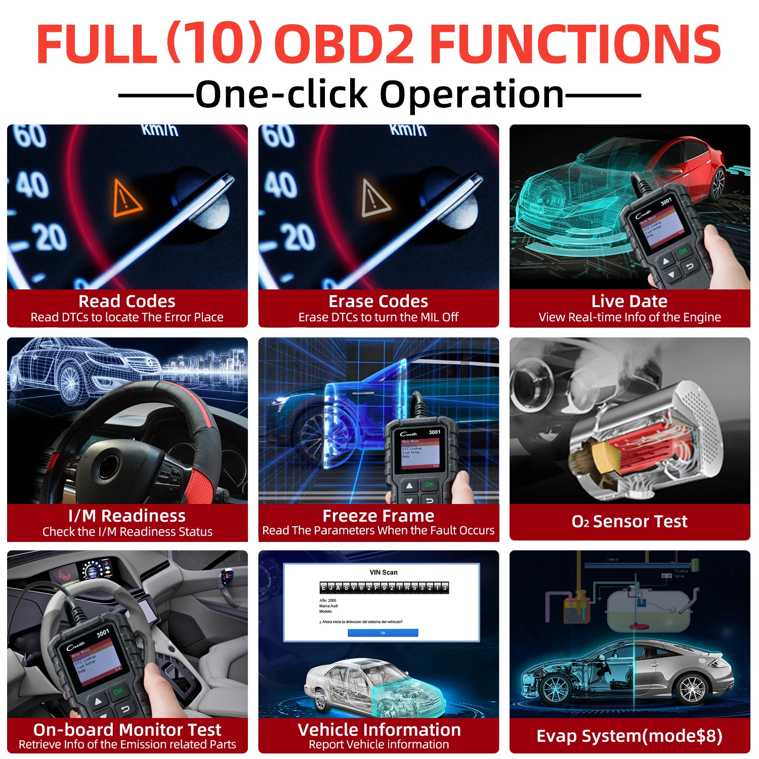 OBD Code Reader LAUNCH X431 CR3001 Support OBDII/EOBD Creader 3001 OBD2 Car Diagnostic Tools PK ELM327