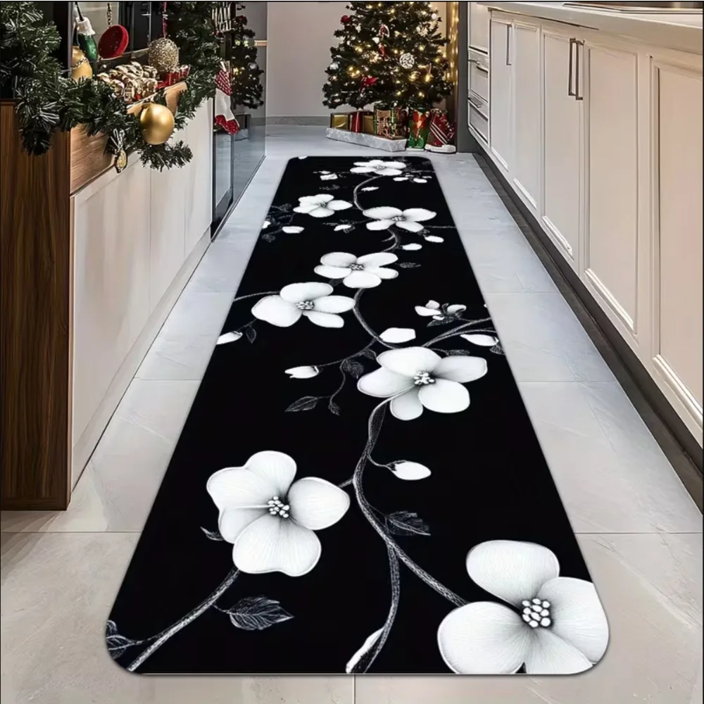 Ink Floral Runner Rug 1