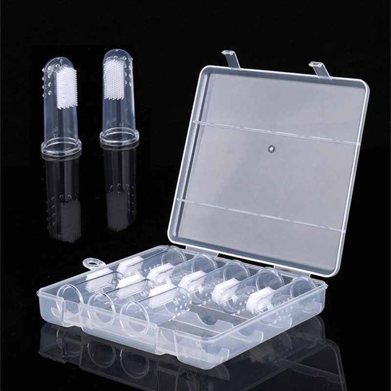 Set of 10 Clear Finger Brush set Safety Silicone Brushes Infant Training Brushes kits Durable for Infant Teeth Cleaning