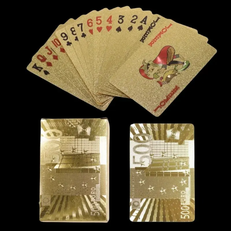 Playing Cards Gold Foil Poker Euro Style Plastic Waterproof Card Game Props Magic Tools Holiday Collectibles Party Gifts