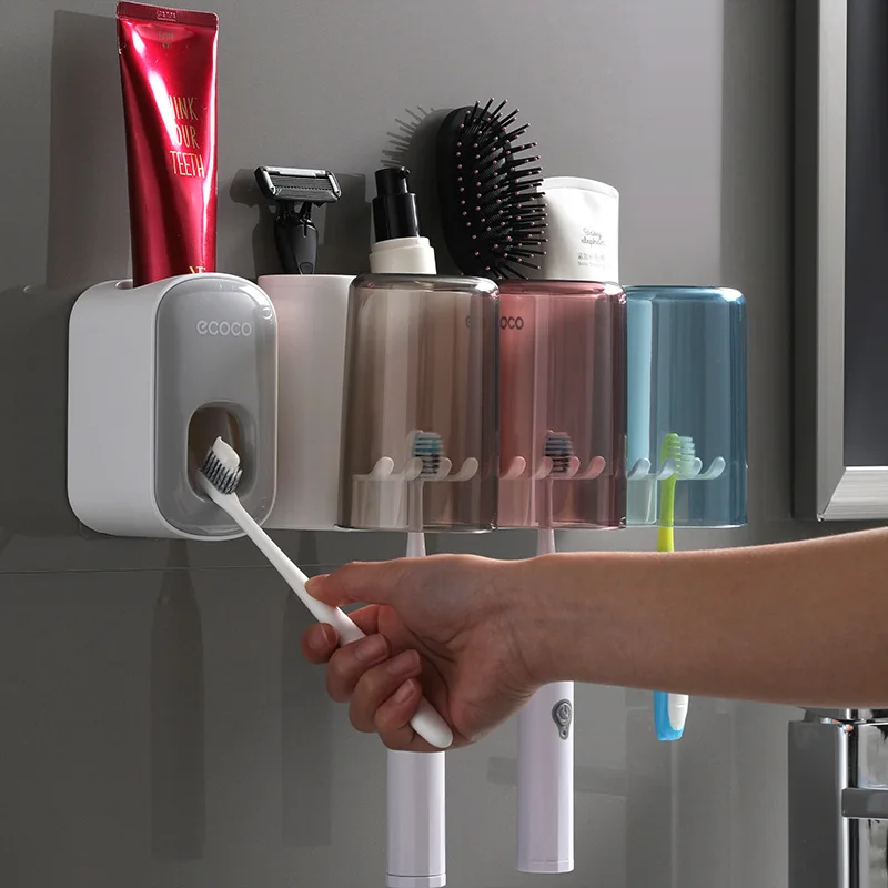 ecoco creative toothbrush rack without punching mouthwash cup wall-mounted bathroom automatic toothpaste squeezer toothpaste squeezer toothbrush holder