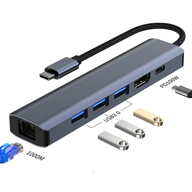 USB-C HUB USB 3.0 Expander Type-C Splitter 4K Docking Station Gigabit RJ45  Ethernet Adapter PD Charging for Laptop