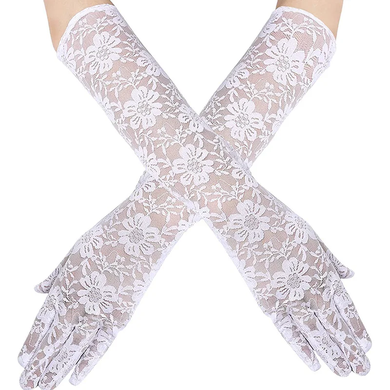 1 Pair Breathable Long Gloves Flower Lace Wedding Solid Color Banquet Thin Elegant Stylish Sexy