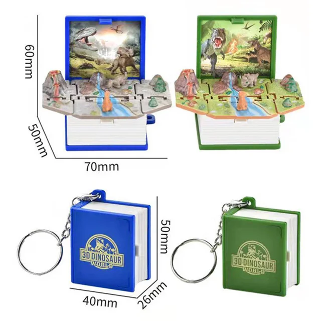 OIMG Kids Creativity Dinosaur Key Chain Mini Pocket Book Tiny Booklet Toy Pop Out the 3D Cute Dino World for Boys Girls Gift 6