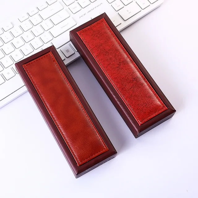Pu Wood Grain Pen Box Flip Ajándékdoboz Üzleti Aláírás Toll Doboz Koreai Levélpapír - Image 2