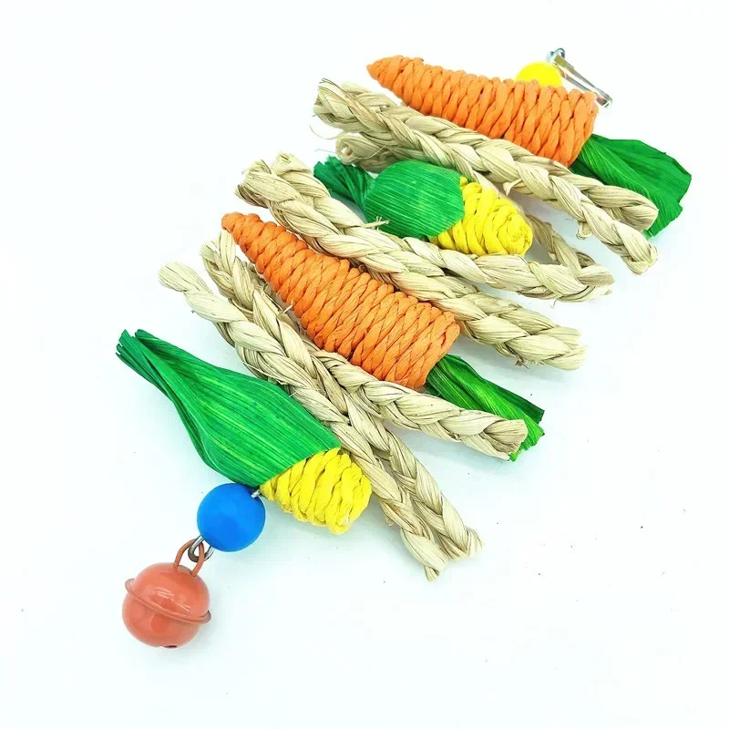 Small Pet Toy Parrot Hamster Rabbit Bird Chewing Molar String Wooden Rattan Hanging