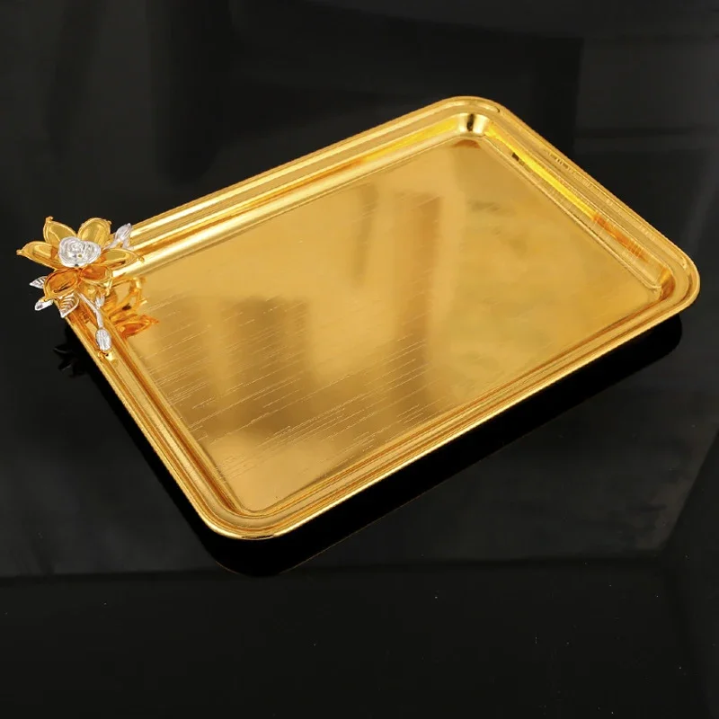 PEANDIM Creative Gold Metal Violet Flower Tray Hotel Fruit Tray Home Table Pastry Plate Wedding Party Cake Dessert Snack Charger 4