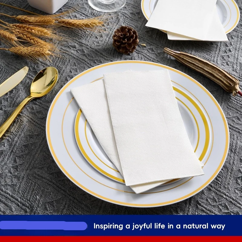 Disposable Paper Soft Bathroom Napkins 200 Pack for Guests 2-Ply White Paper Hand Towels for Halloween Wedding Thanksgiving
