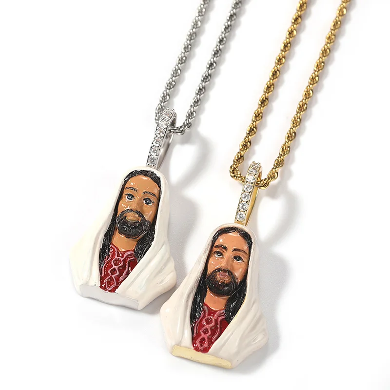 

Hip Hop 3A+ CZ Stone Paved Bling Iced Out Franc JESUS PIECE Pendants Necklaces for Men Rapper Jewelry Gold Silver Color Gift