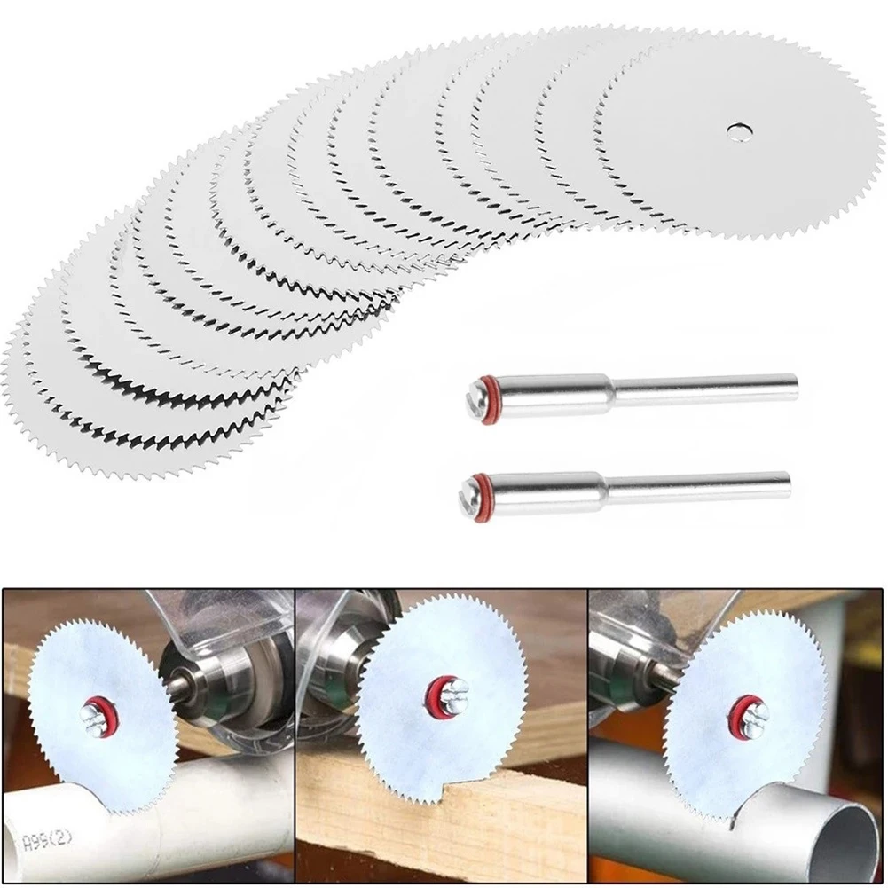 

15pcs Mini Stainless Steel Circular Saw Blade With 2pcs Connecting Rod Rotary Tool Accessories For Cutting Wood Plastic