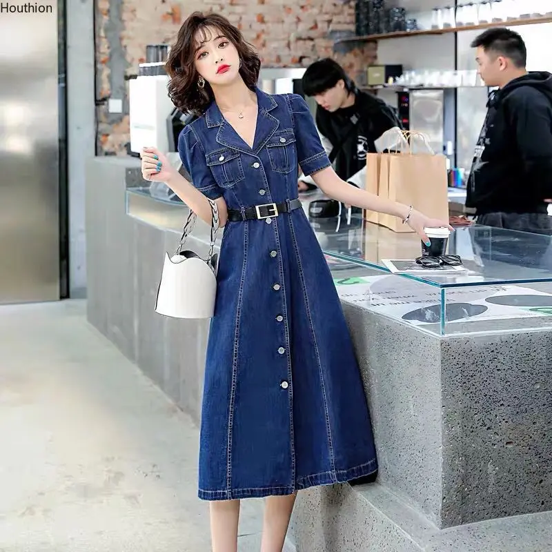 2023 Summer Women's Dresses Korean Chic and Elegant Fancy Women Denim Dress  Vintage Luxury Loose Plus Size Short Dresses - AliExpress
