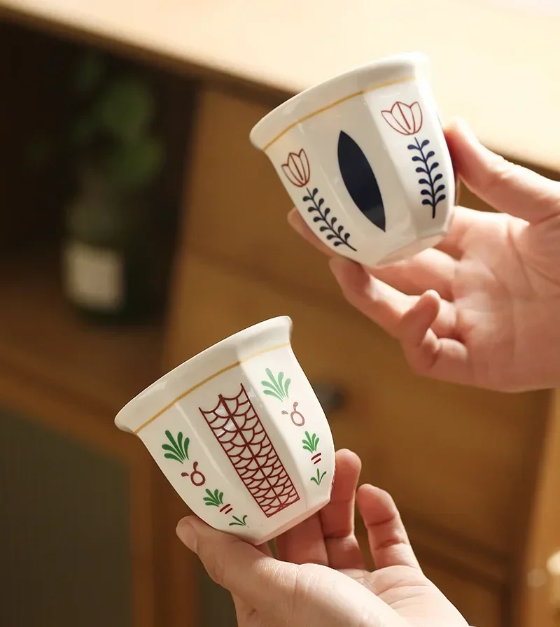 180ml Tea Cup Garland Hand Held Espresso Ceramic Cup Cappuccino Coffee Cup Turkish Coffee Cups Handmade Ceramic Cappuccino Cups