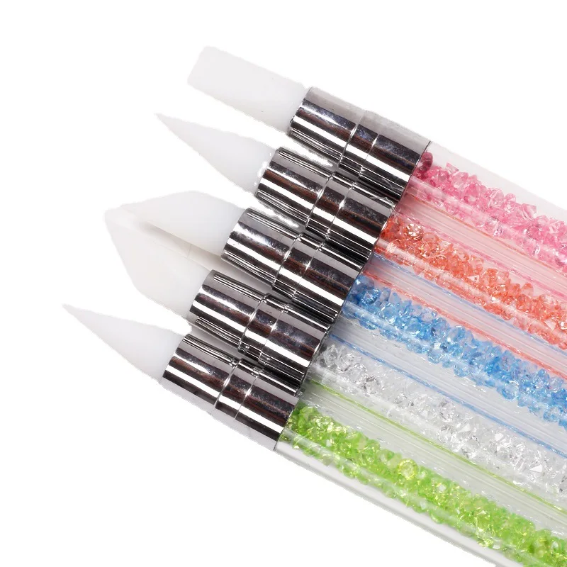 Nail Art Silicone Brush Carving Painting Embossing Pen UV Gel DIY Polish Dual-Head Mirror Powder Sculpture Manicure Tool 5Pcs nail art brush