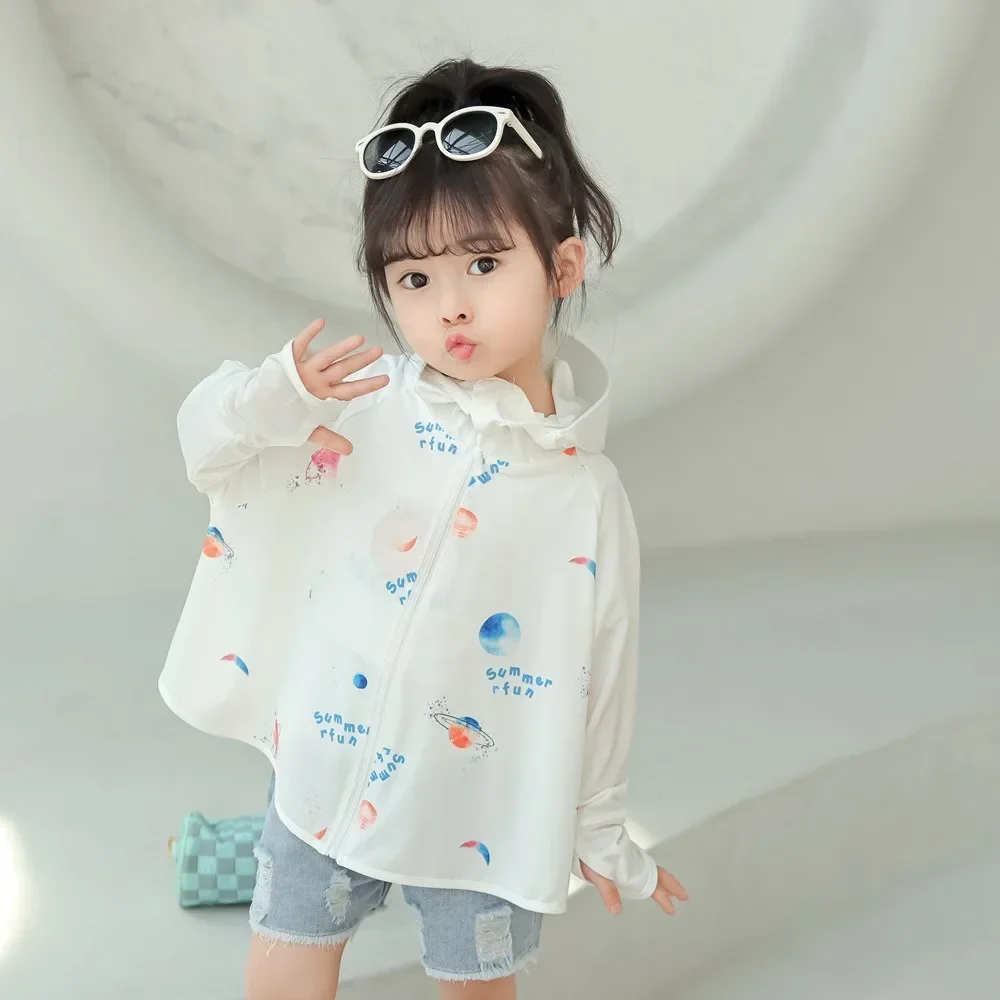 Summer Cartoon Ice Silk Anti-UV Sunscreen Jacket Baby Cartoon Sun Protection Clothes Breathable Children Skinsuit