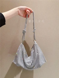 Blingbling Rhinestone Handbag for Lady Metal Sequins One Shoulder Bags Diamonds Zip Subaxillary Bag Portable