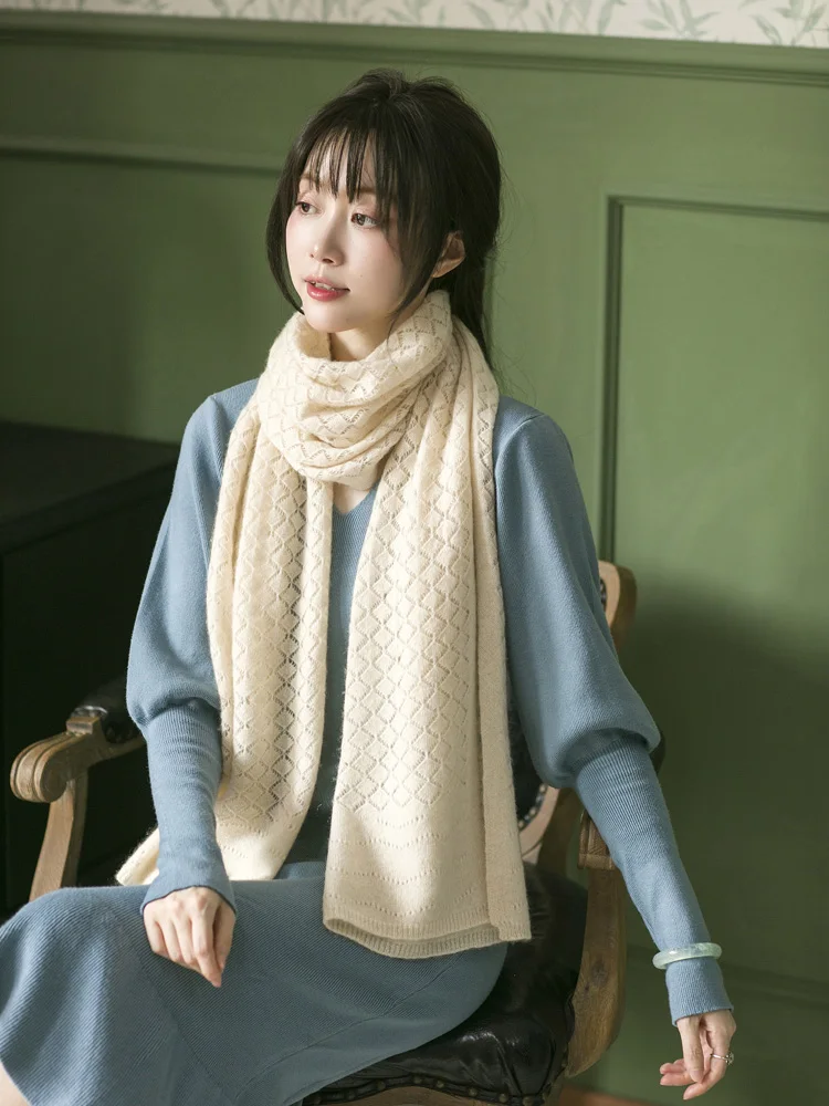 INS Classic Cashmere Knitted Plaid Scarf Long Spring Autumn Winter Keep Warm Wool Hollow Outdoor Shawl for Women Double Faced