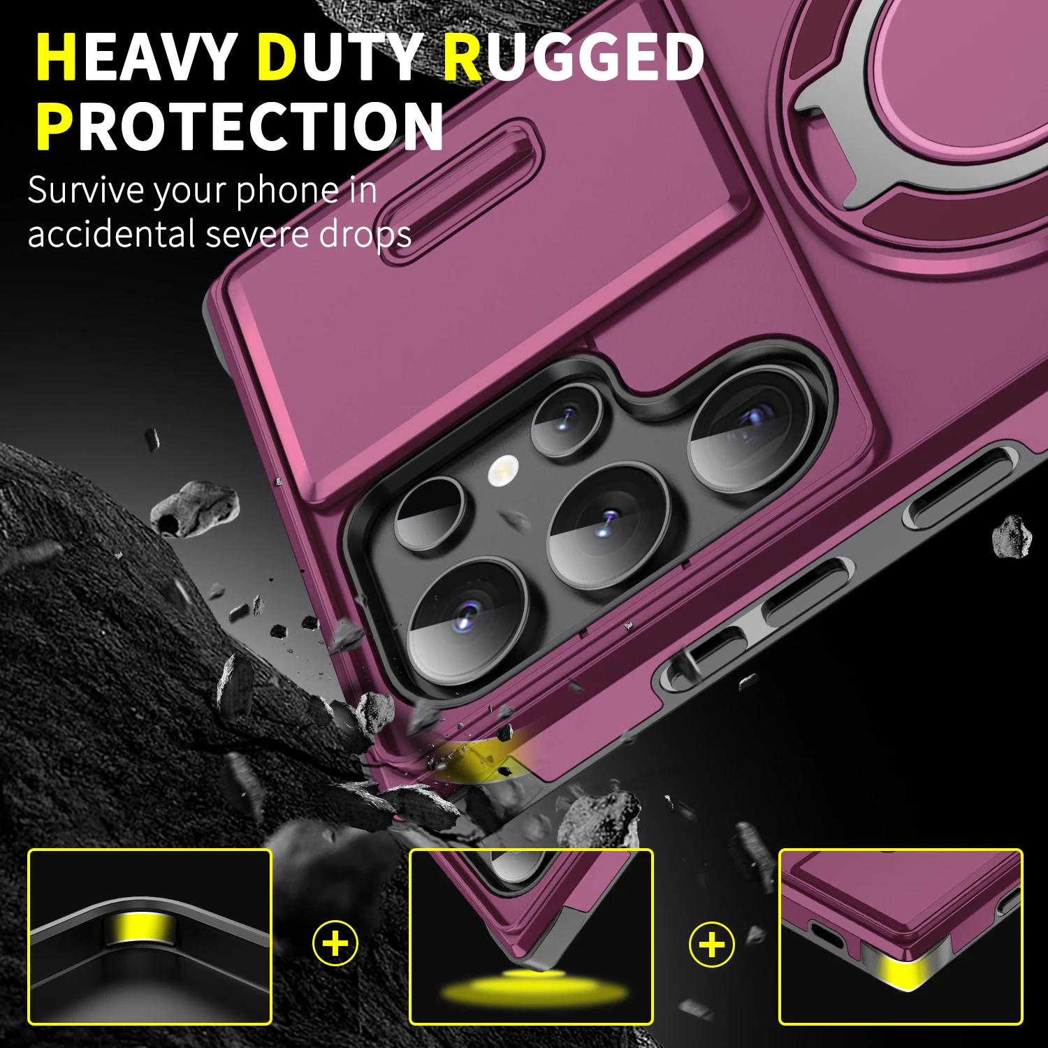 Armor Magnetic Bracket Holder Case with Sliding Window Camera Protection Cover