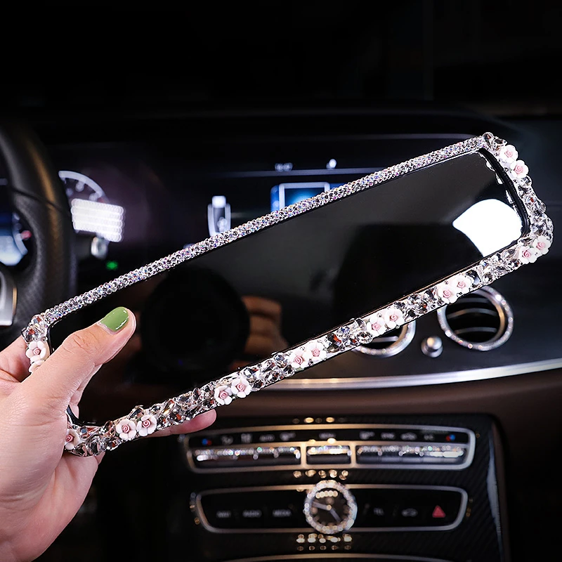 Flower Diamond Car Rearview Mirror Cover for Women Rhinestones Rear View Mirror Bling Car Accessories Interior for Girls
