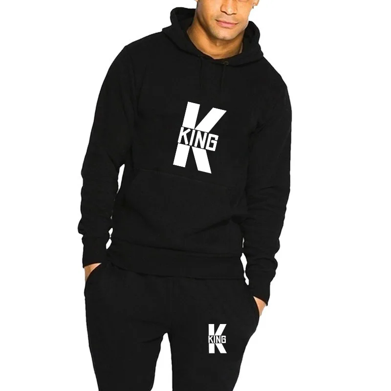 Fashion Lover Couple Clothing Sportwear Set KING QUEEN Printed Hooded Clothes 2PCS Set Women Hoodie and Pants Suit Hoodies 6