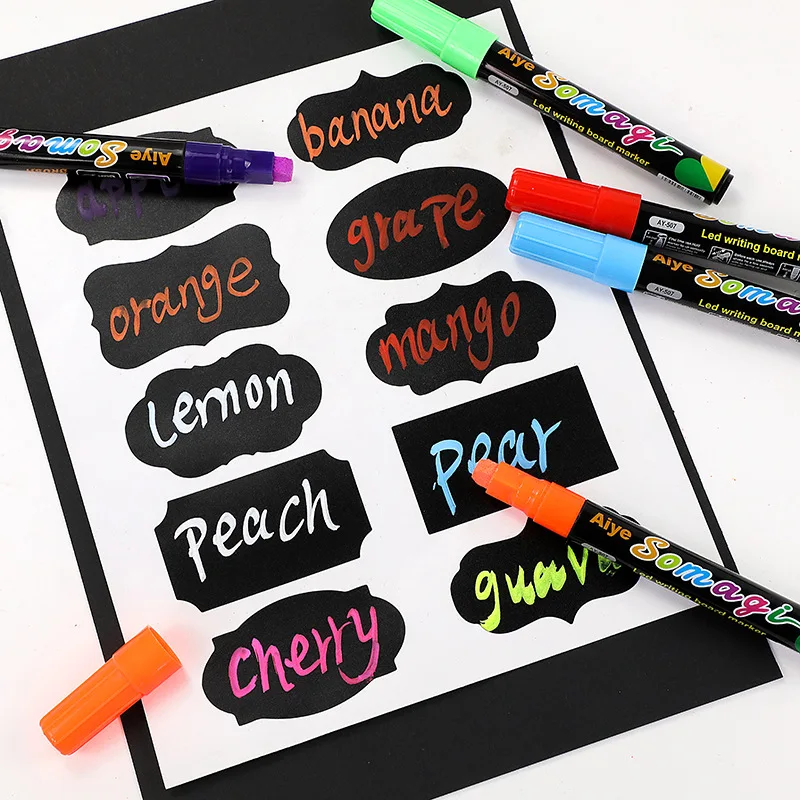 Cartoon Color Fluorescent Board Flat Head Erasable Blackboard Graffiti Liquid Chalk Fluorescent Pen