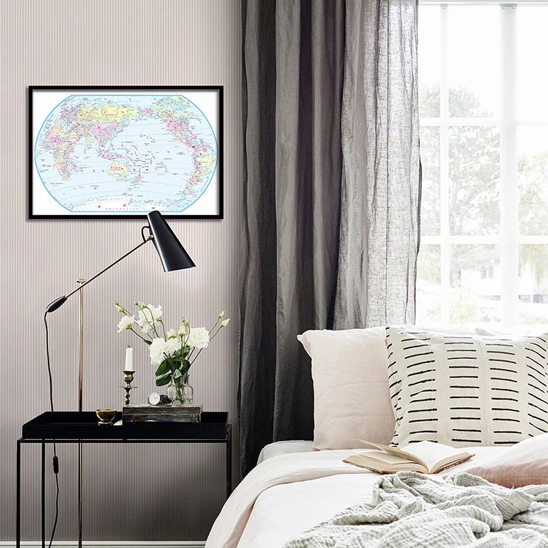 

59*42cm The World Map In Chinese and English Retro Wall Art Poster Spray Canvas Painting School Supplies Living Room Home Decor