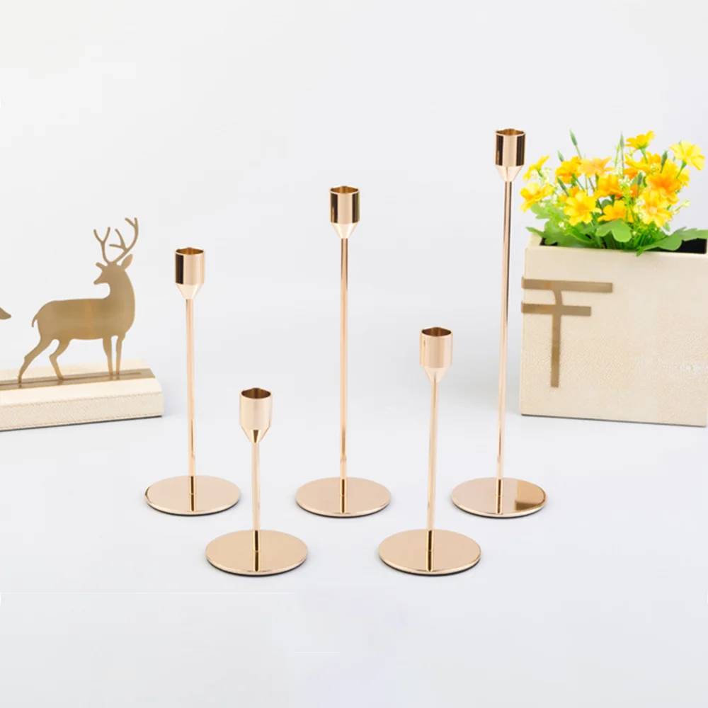 Metal Small Candle Holder, Table Mini Candlestick for Wedding, Home Decoration Accessories, Black and Gold, 2 PCs/Set, 3 PCs/Set