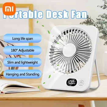 Ventilatore da tavolo ricaricabile USB Xiaomi 180 ° Ventilatore inclinabile regolabile con display di alimentazione elettrica Ventilatore da tavolo ultra silenzioso a 5 velocità 1