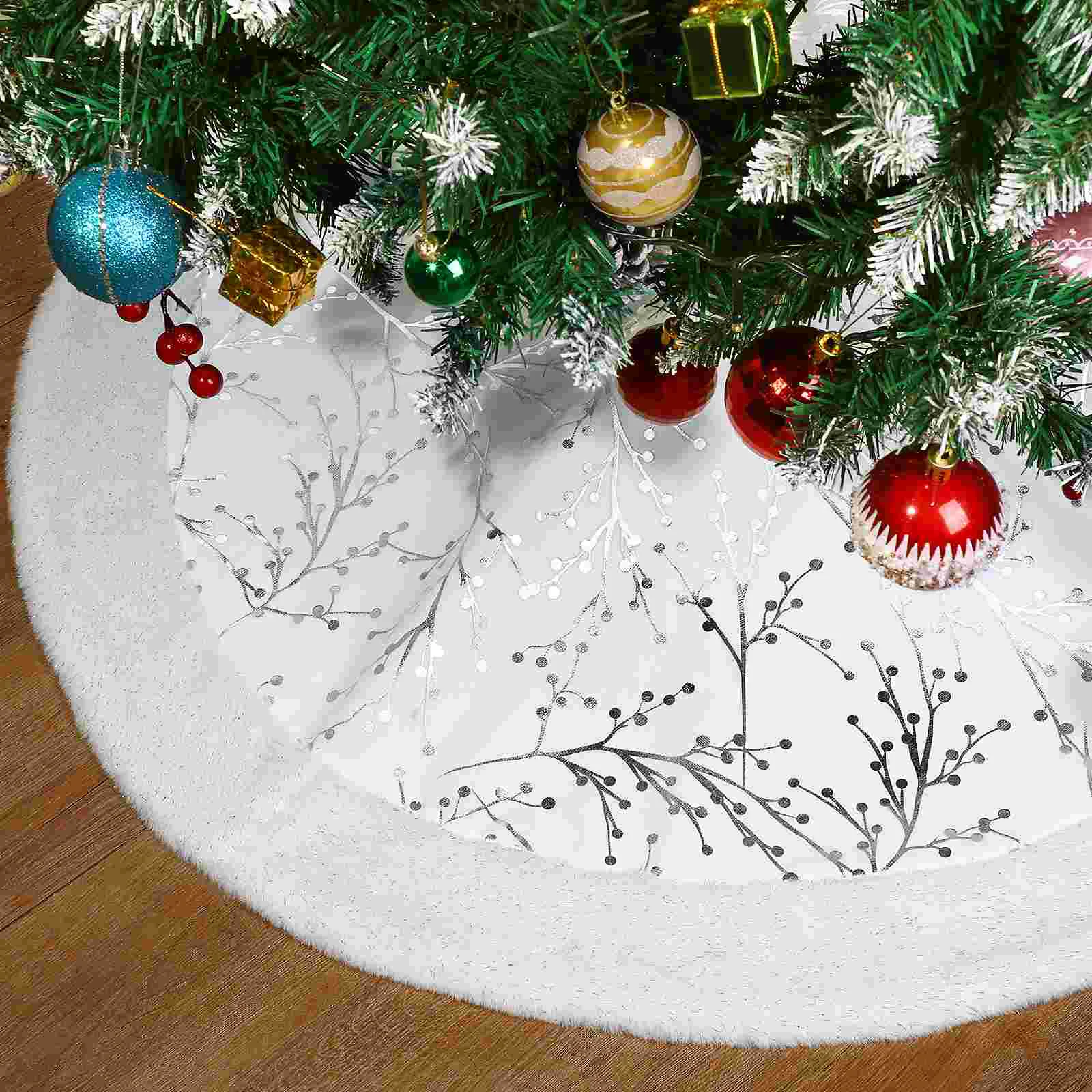 

Xmas Party White Home Plush Christmas Tree Ornament Tree Skirt Christmas Tree Decoration Christmas Tree Mat for Under Tree