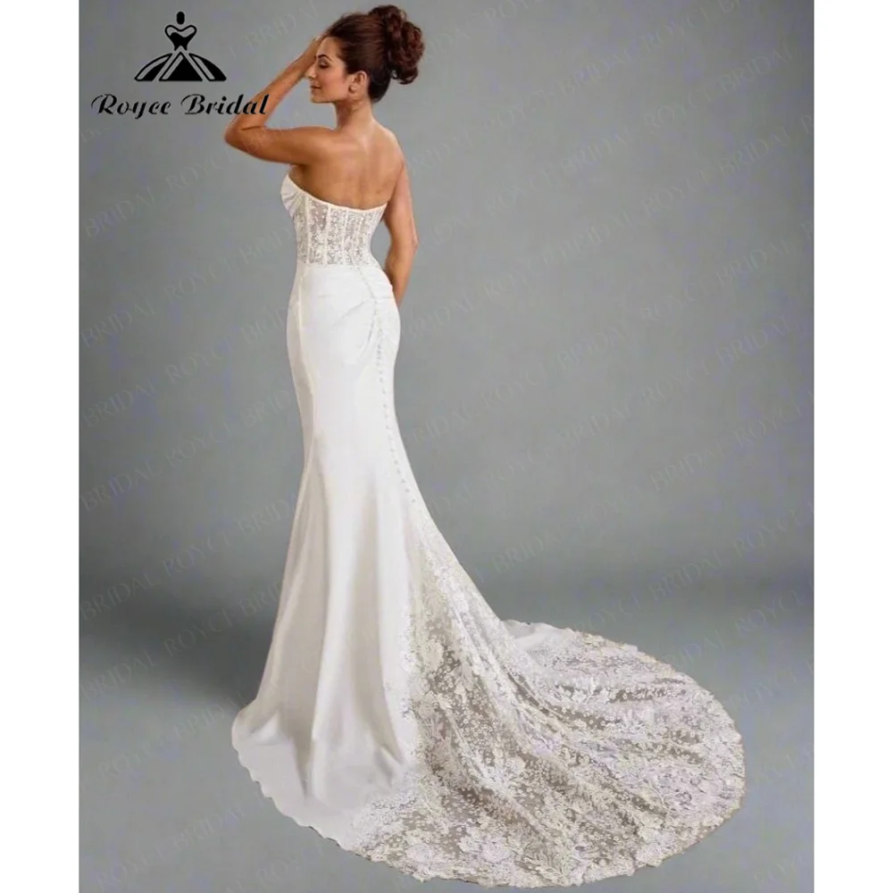 Abito da Sposa Roycebridal con Corsetto in Pizzo Trasparente, Vestito da Sposa a Sirena Aderente, Vestido De Novia con Ricami Floreali Personalizzati - immagine 2