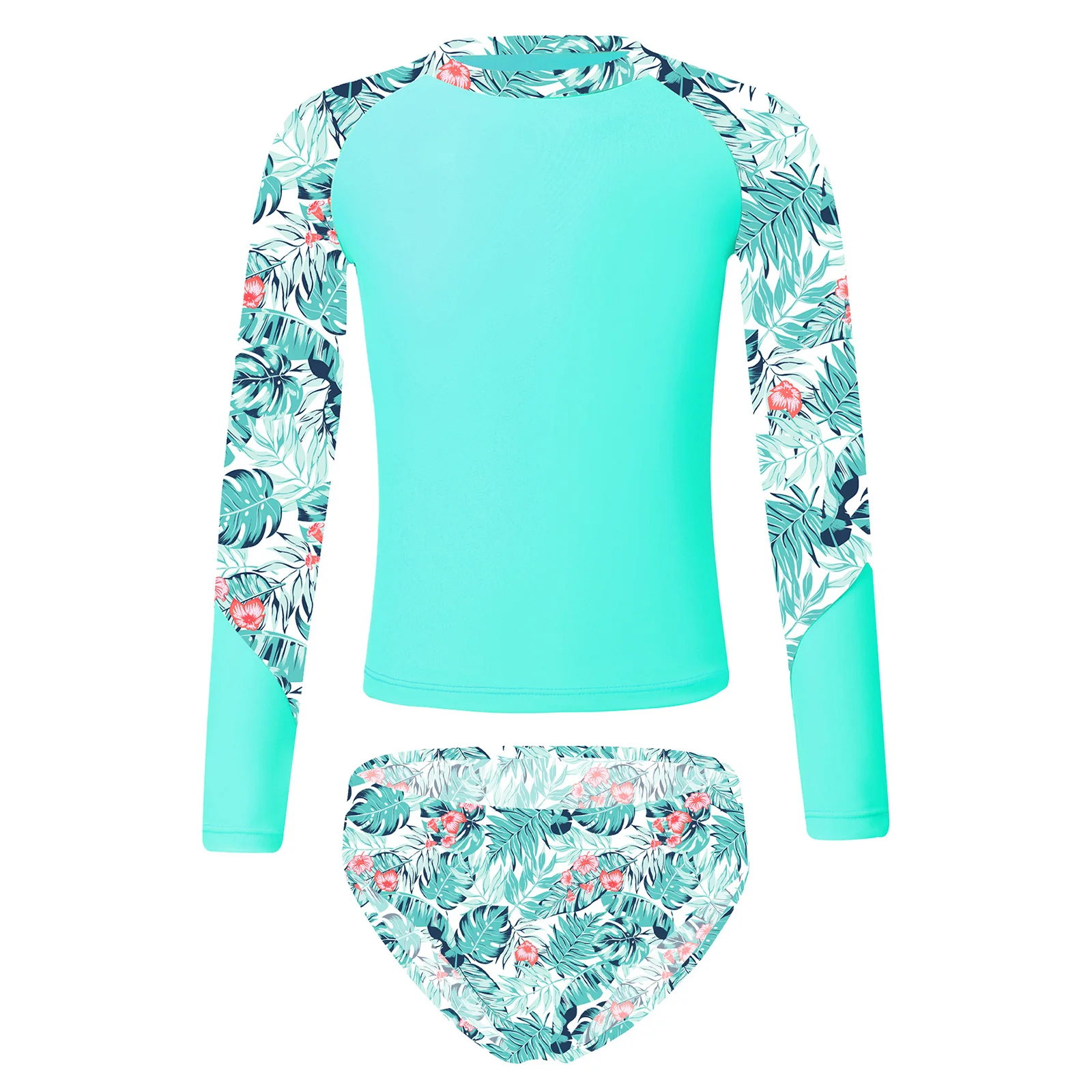 Kids Printed Swimwear Set Long Sleeve Tops with Briefs 14 16 Teens Swimsuit for Girls Children Beach Pool Swimming Bathing Suits