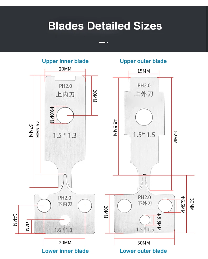 OTP Crimping Blades for PH2.0, XH2.54, SM, VH3.96, 2.8 Terminals